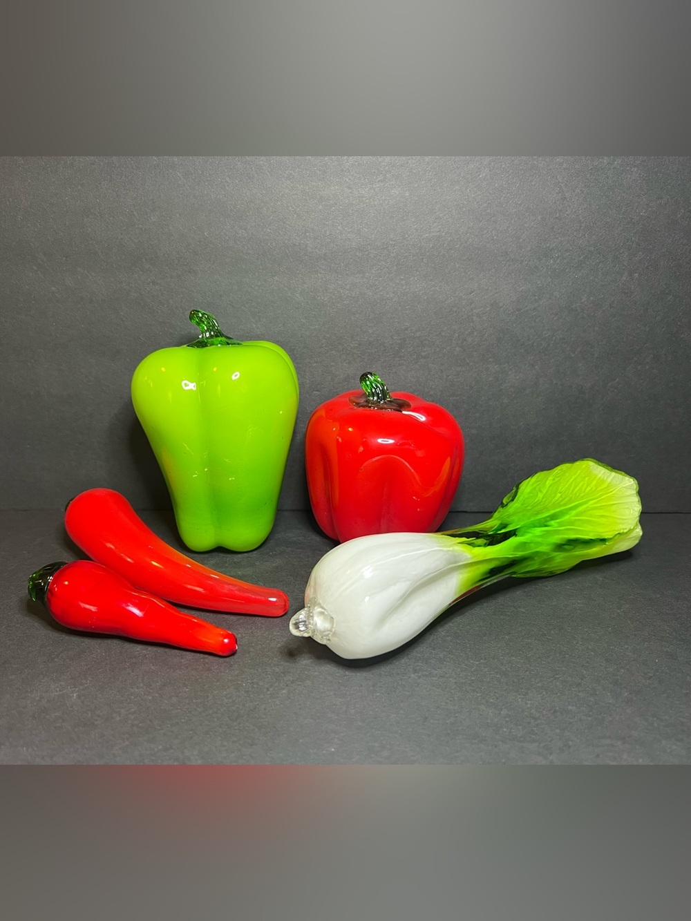 VTG Lot of Murano Style Hand Blown Glass Cabbage Bok Choy, Carrot, Chili Pepper